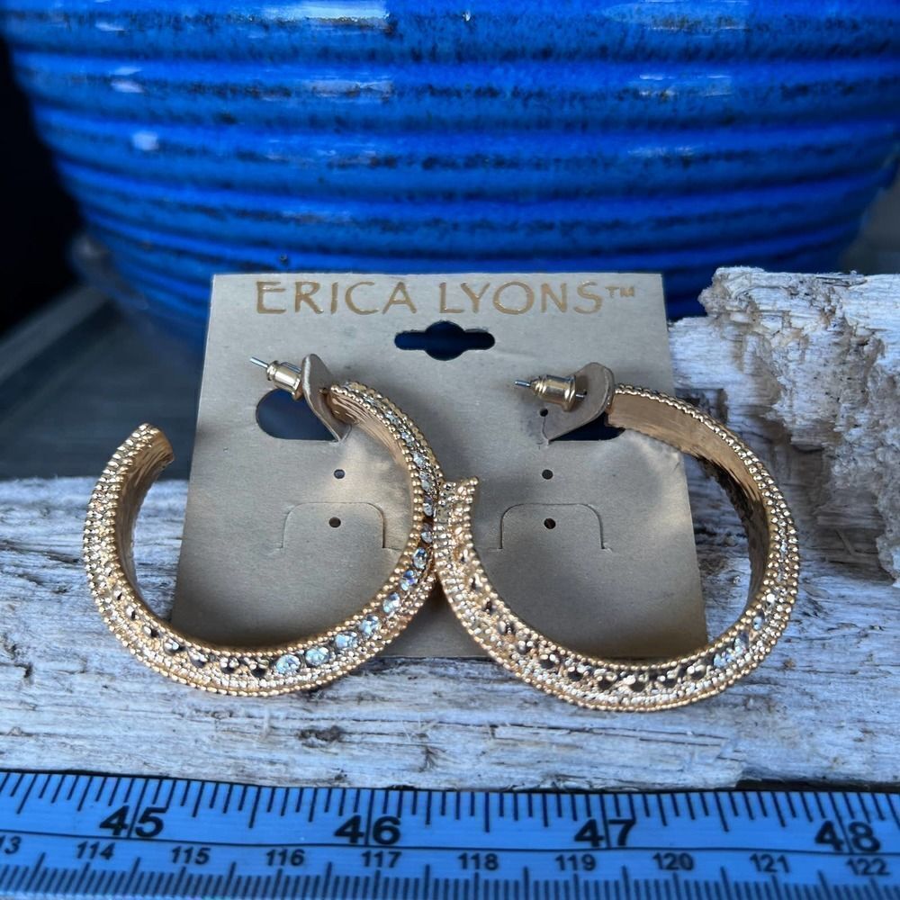 Gold/Crystal C Hoop Erica Lyons Fashion Earrings